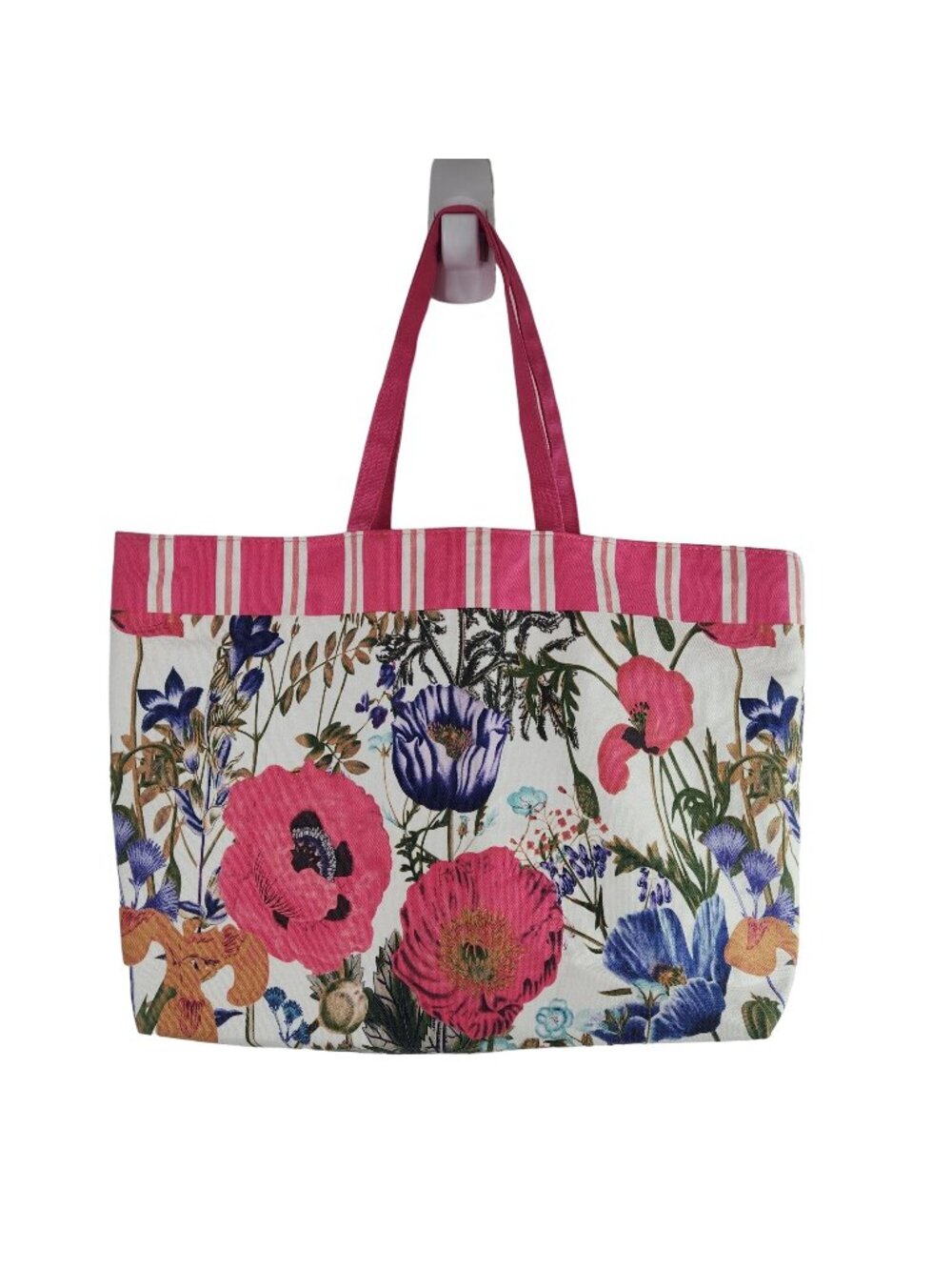 Estee Lauder Tote Bag Pink Floral Stripes Large Cotton Canvas Beach Bag